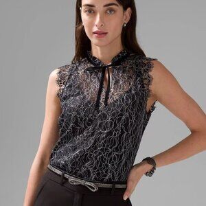 White House Black Market Sleeveless Lace High-Neck Shell size small
